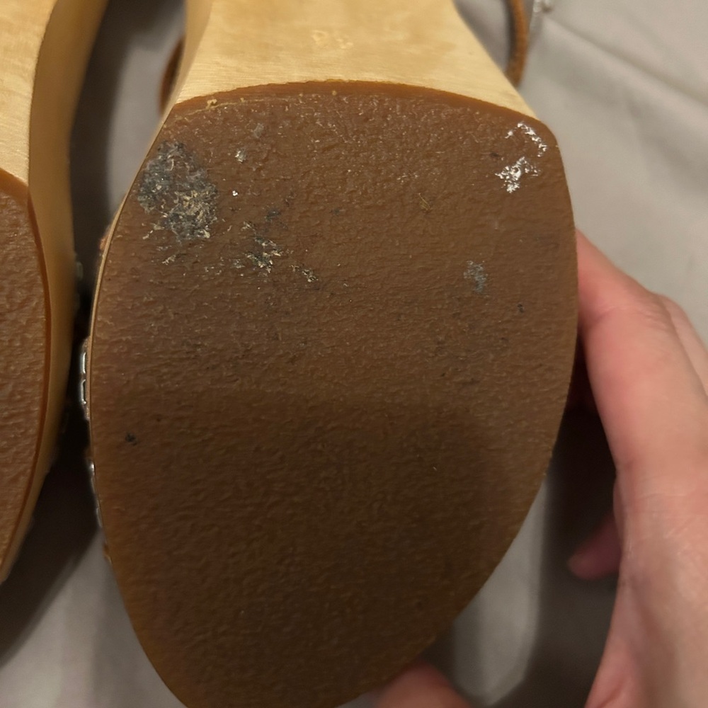 Swedish Hasbeens silver leather wooden clog sandals Size 7.5 - Picture 8 of 11